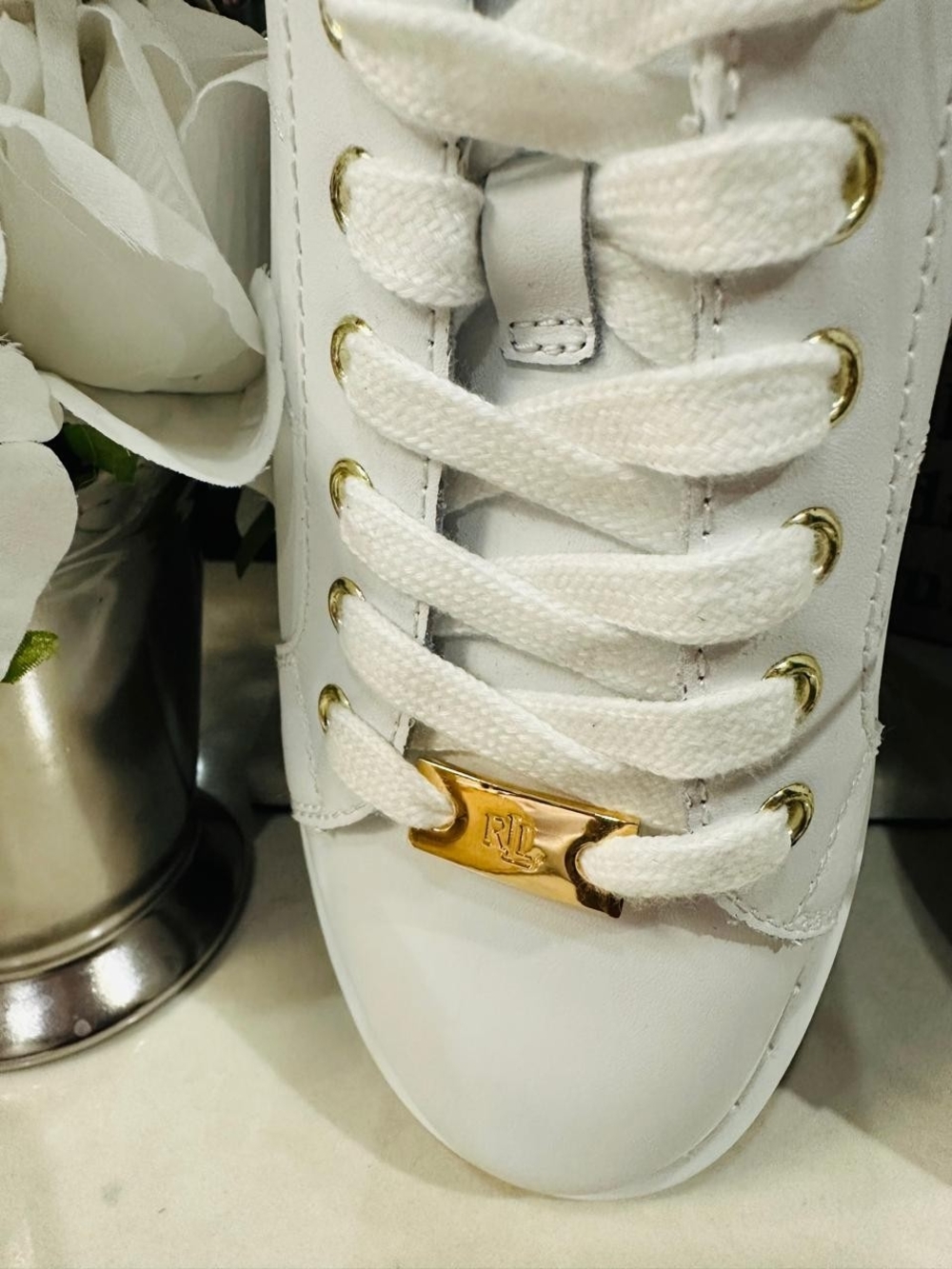 Lauren Ralph Lauren White Sneakers with Gold Accents - Picture 5 of 9